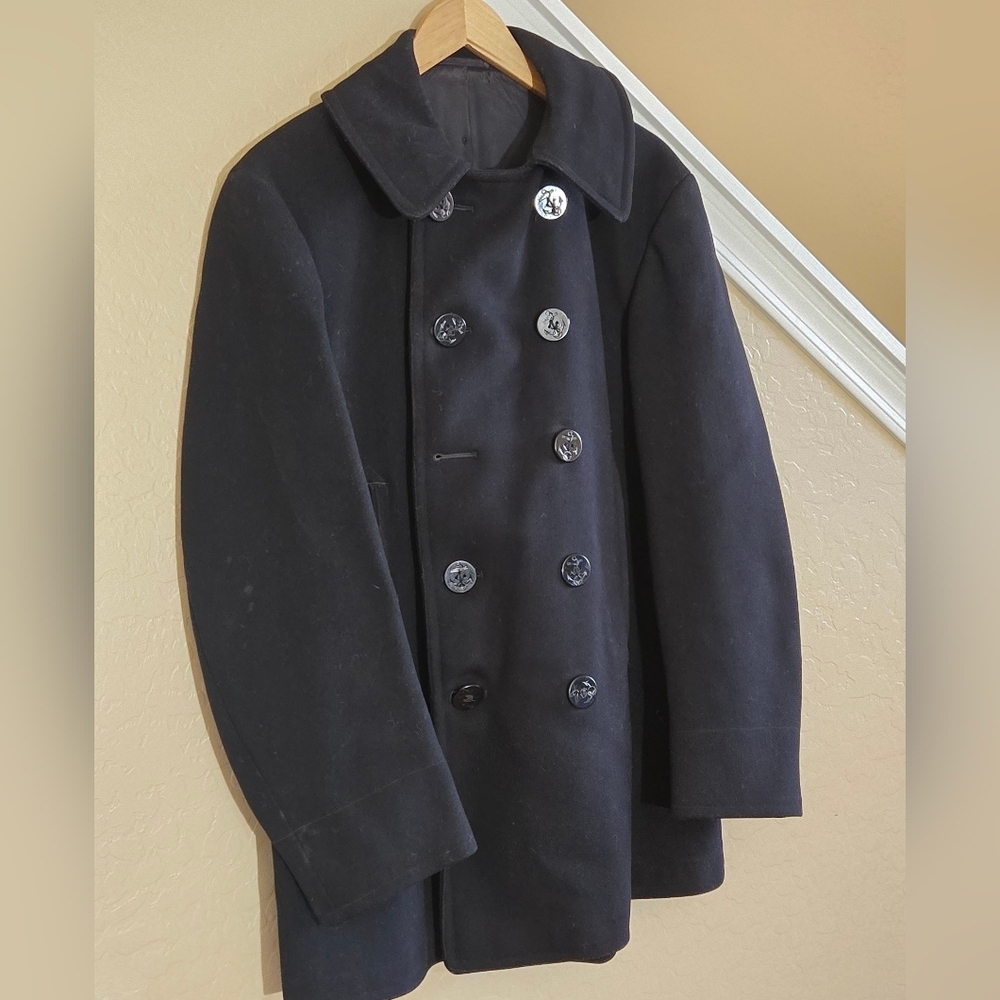 Vintage 40s WW2 US Naval Clothing Factory 10 Button Navy Wool PeaCoat Military - Picture 9 of 16